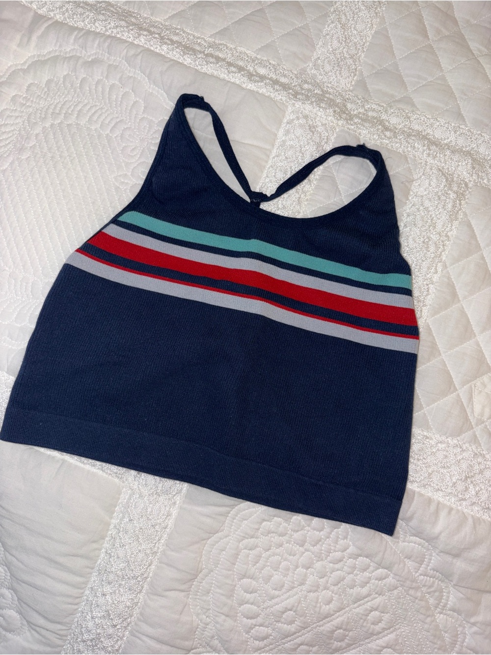 Target Navy Crop Tank with Red, Mint & Gray Stripes
